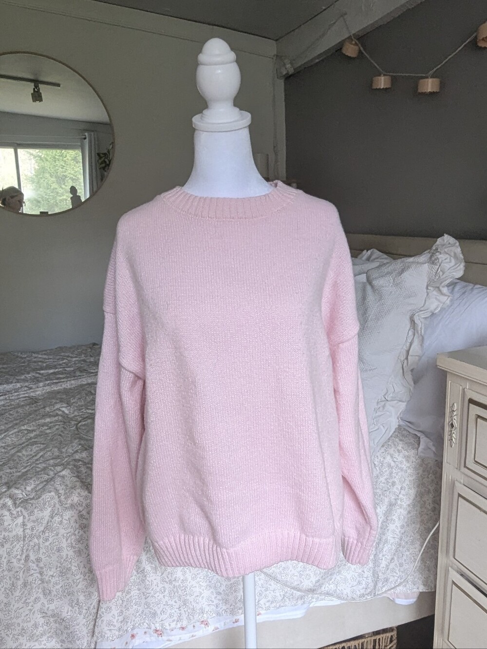 Classic Crewneck Women's Sweater in Soft Baby Pink